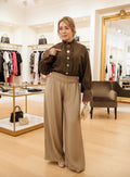 Victorian Elegance Blouse – Mocha brown with Jewel Button Detail
