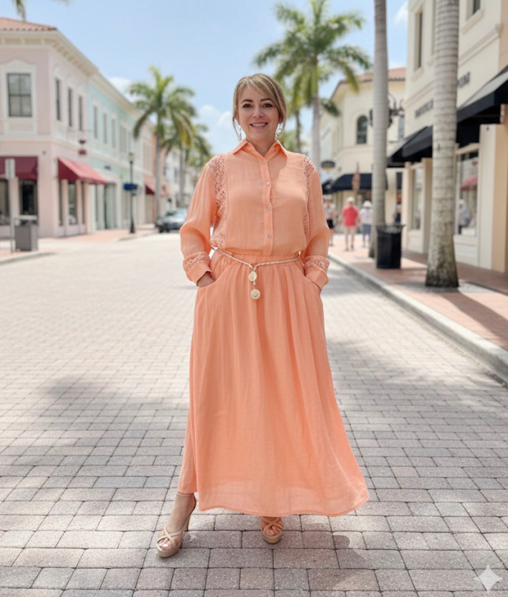 Sun-Kissed Coral Maxi Linen Set