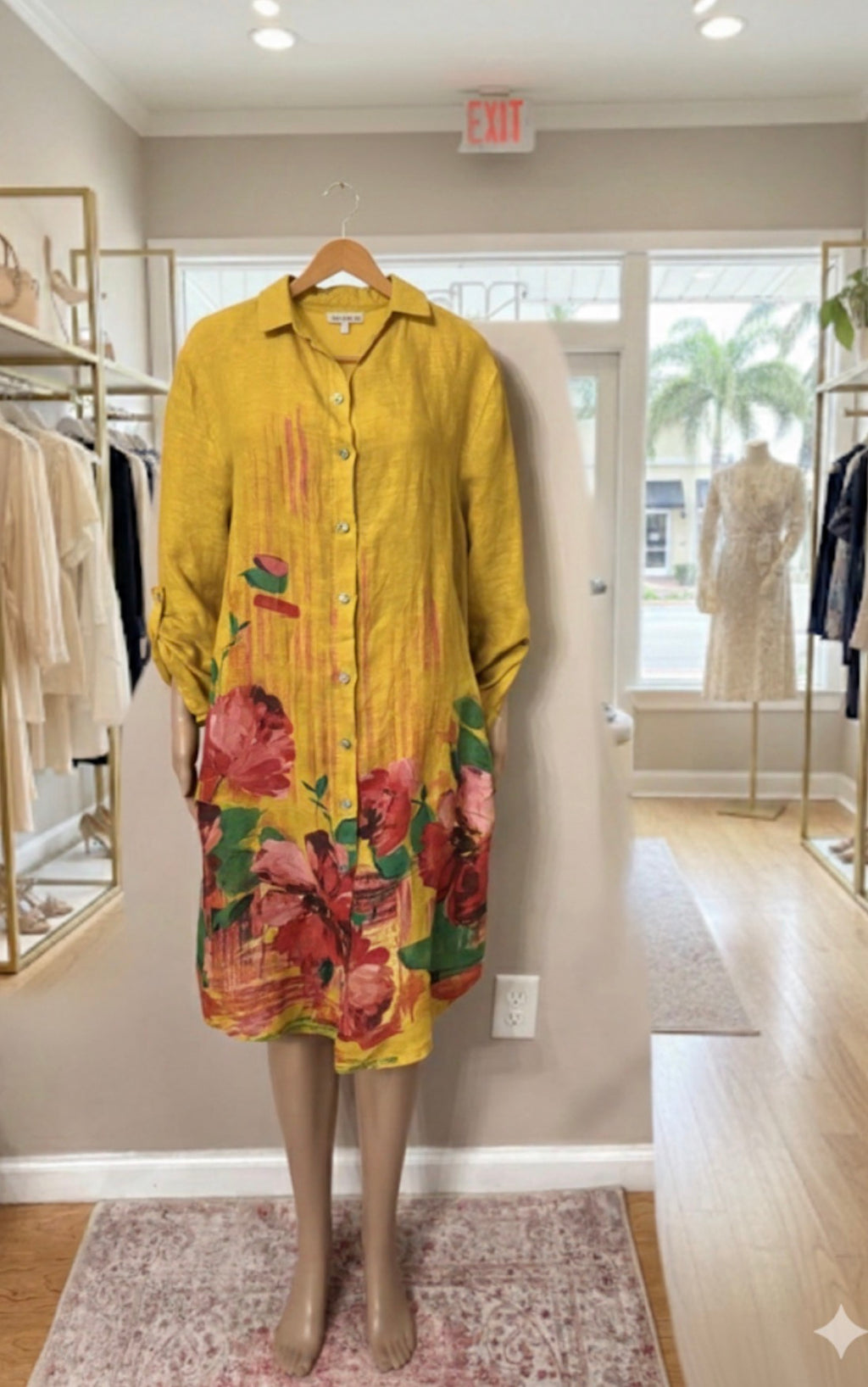 Italian Floral Sun-Yellow Linen Maxi Dress