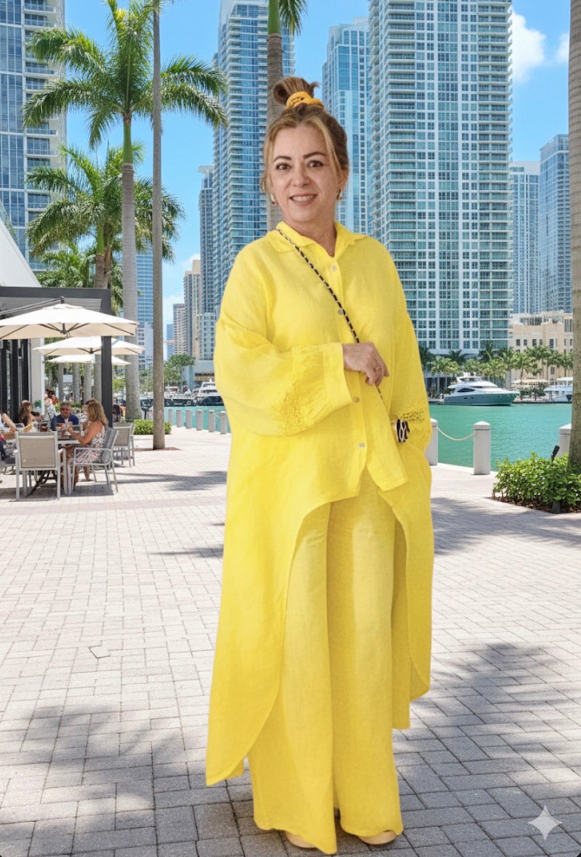 Italian Linen High-Low Tunic & Wide-Leg Trouser Set