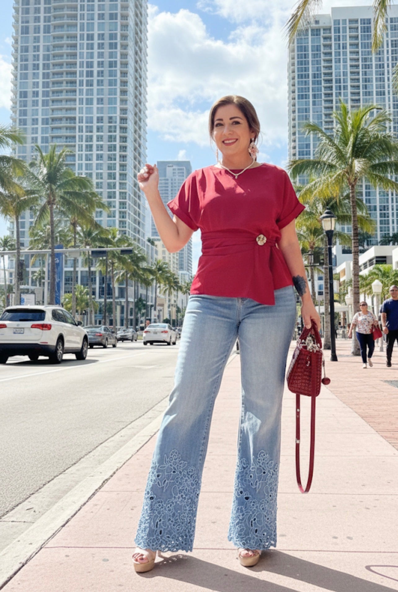 Italian Asymmetrical Crossover Tunic - Elegant Crimson Wrap Top