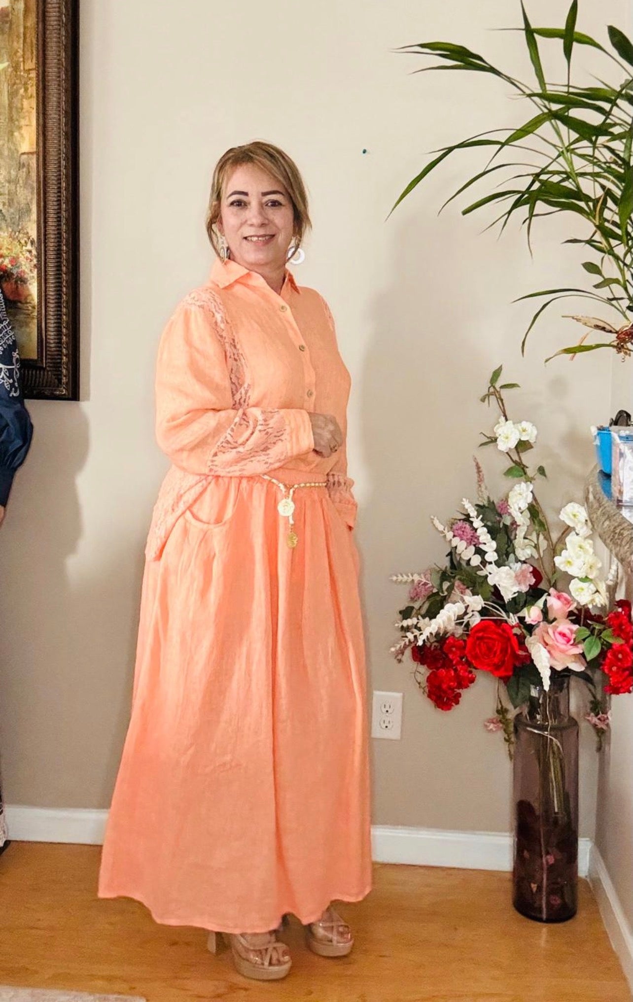 Sun-Kissed Coral Maxi Linen Set