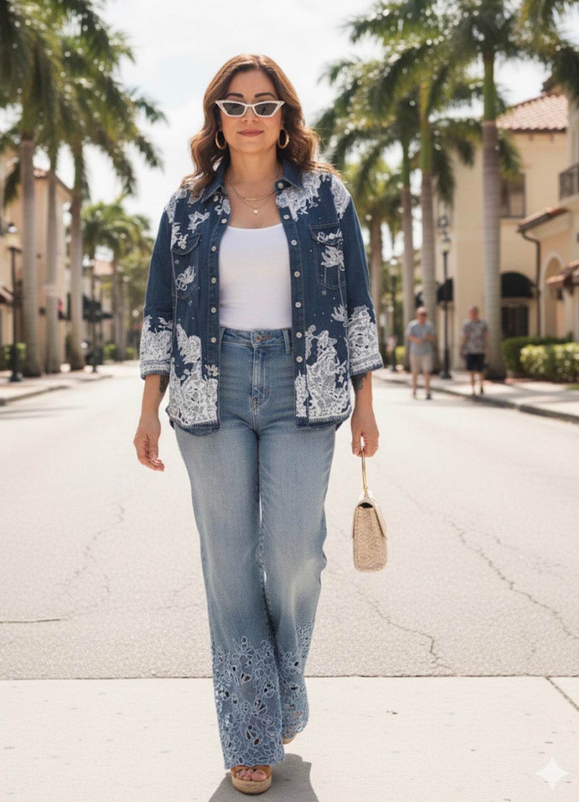 Vintage-Inspired Lace Denim Overshirt – Artistic Embroidered Jean Jacket
