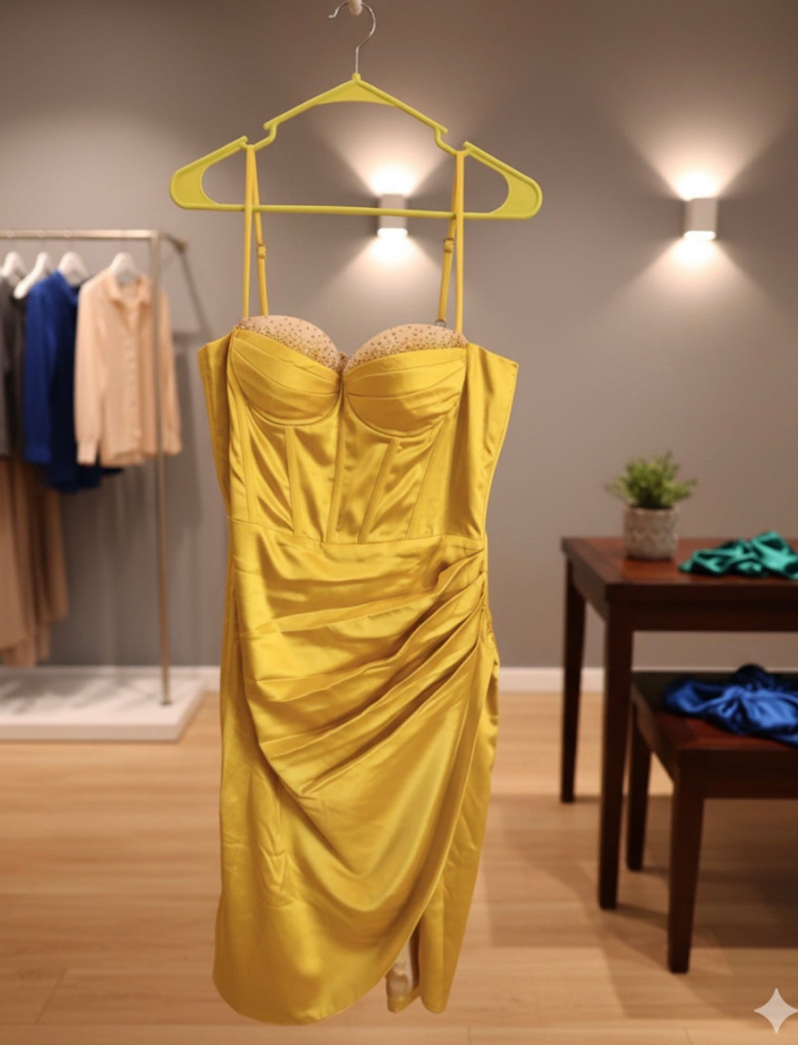 Yellow satin sexy night dress